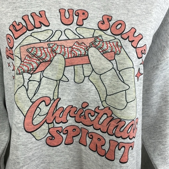 NWOT Jerzees Christmas Crew Neck Sweatshirt SZ Large Grey/Peach Women/Men - Picture 3 of 9